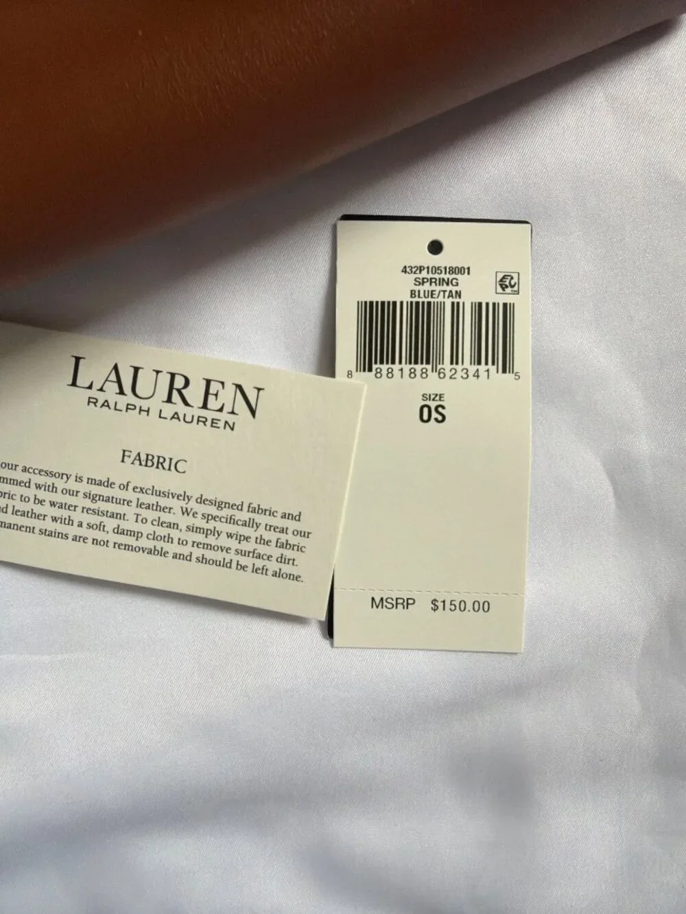 NWT Lauren Ralph Lauren Striped Canvas Leather Pouch Satchel Blue/Tan Size OS